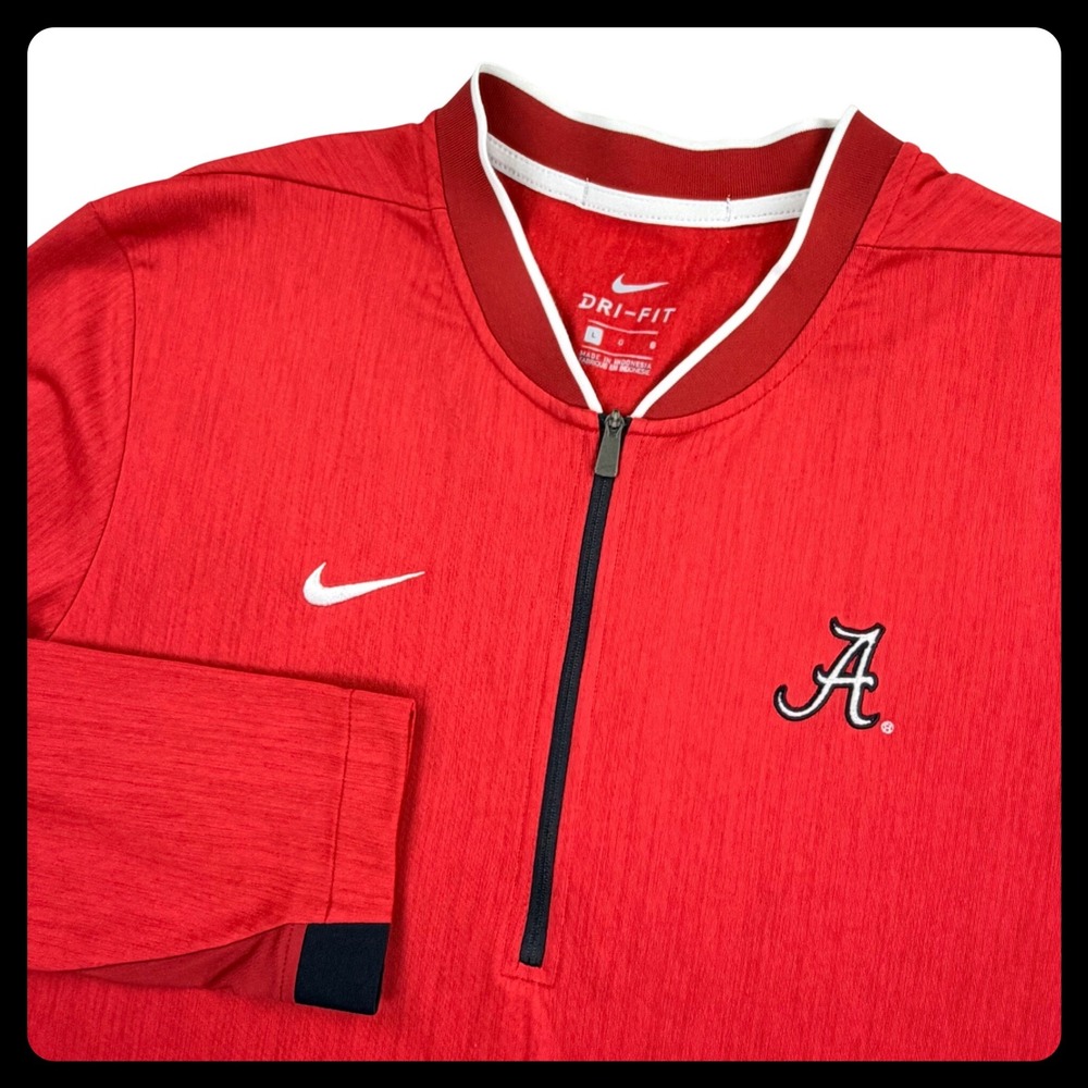 Nike‎ Alabama Crimson Tide 1/4 Zip Pullover Men LARGE Red Polyester Dri-FIT